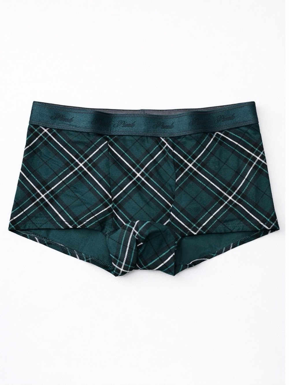 Victoria’s Secret PINK Plaid Boyshort Panty Green Black Size Medium NWT